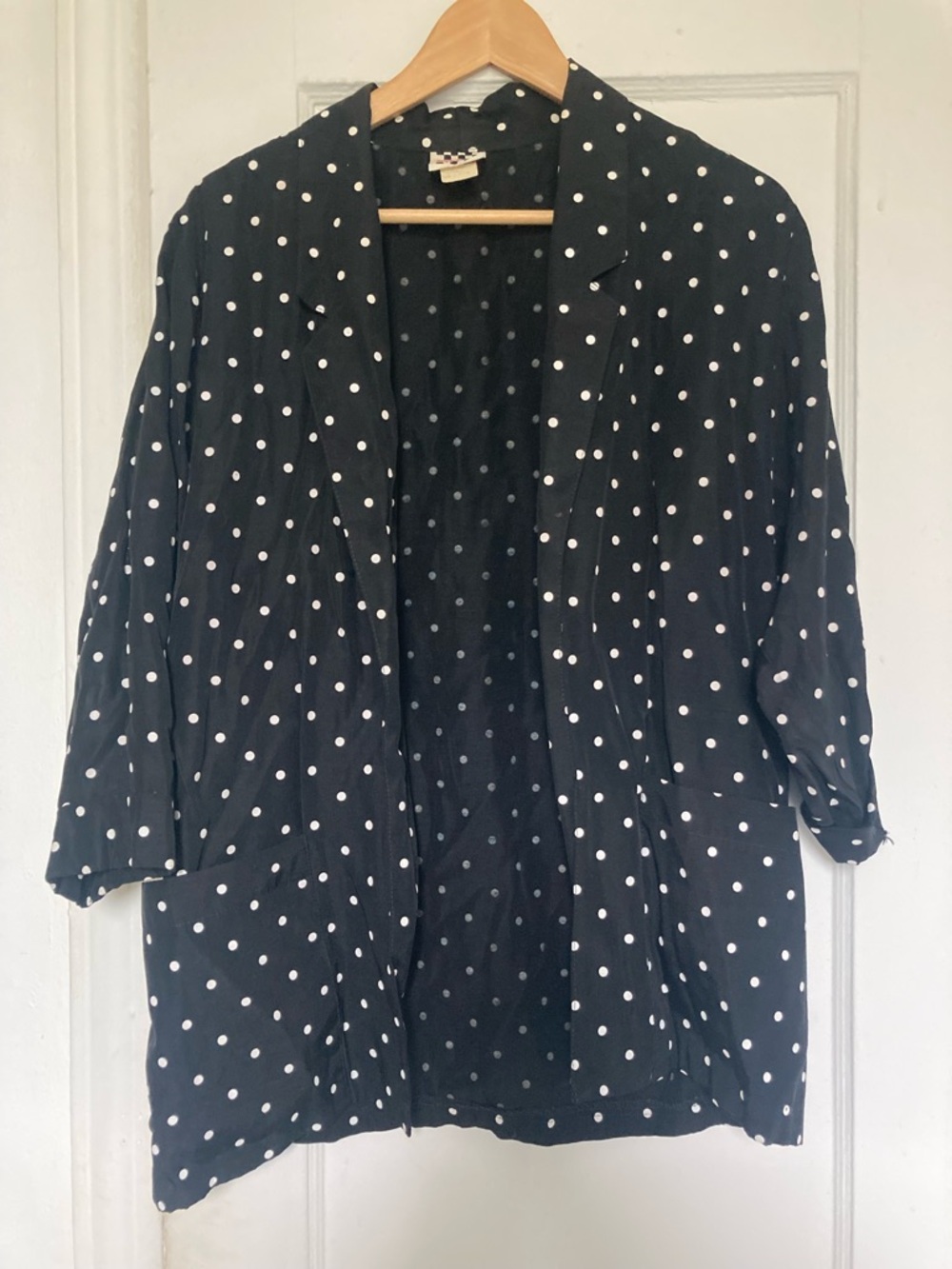 Vintage Black Polka Dot Open Front Blazer